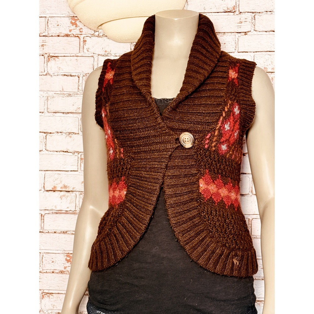 Abercrombie & Fitch Y2K Argyle Fair Isle Knit Sweater Vest Shawl Collar S Preppy